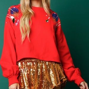 Sequin Christmas Ornament Crop Sweatshirt